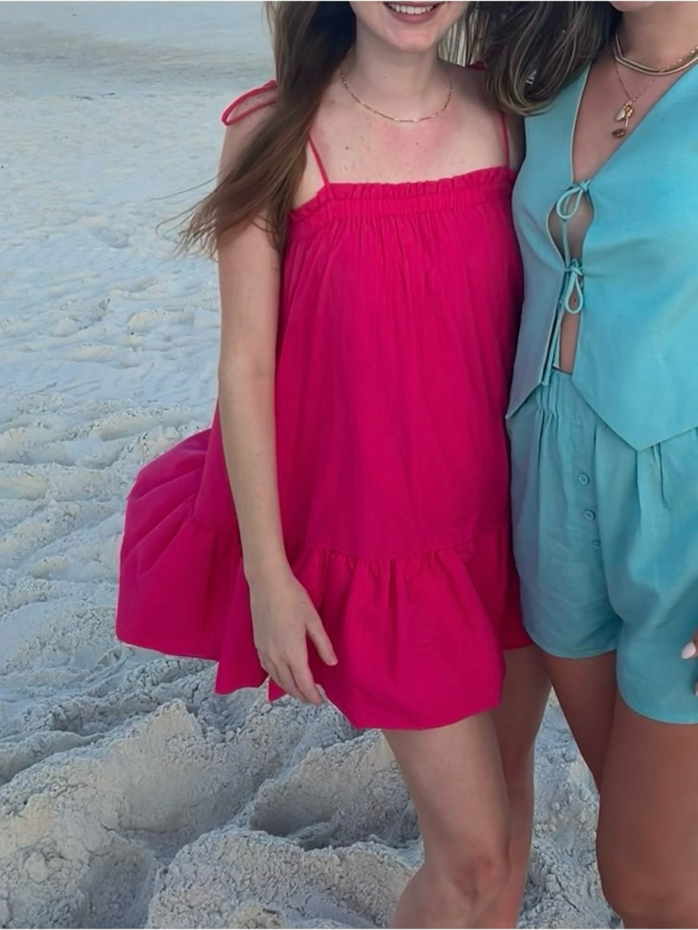 fab'rik Hot Pink Tie-Shoulder Ruffle Skort